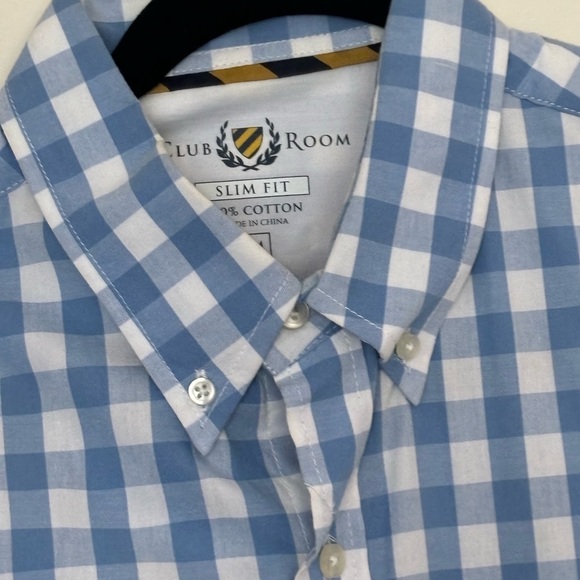 Clubroom, slim fit, blue and white checkered shirt, size medium - Picture 3 of 6